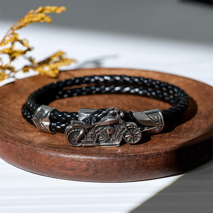 Punk-Retro-Biker-Motorrad-Muster-Lederarmband - Schwarz - image 0