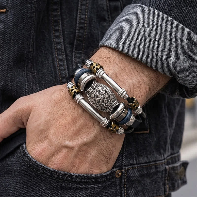 Vintage-Armband aus Leder im Wikingerstil, mehrlagig - image 1
