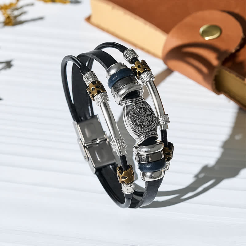 Vintage-Armband aus Leder im Wikingerstil, mehrlagig - Schwarz - image 0