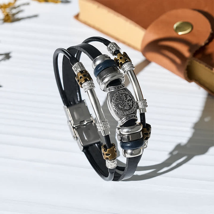 Vintage-Armband aus Leder im Wikingerstil, mehrlagig - Schwarz - image 0