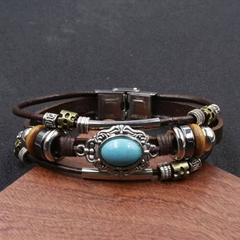 Handgefertigtes geflochtenes Boho-Lederarmband mit Türkisanhänger - Stil Nr. 6 - image 8