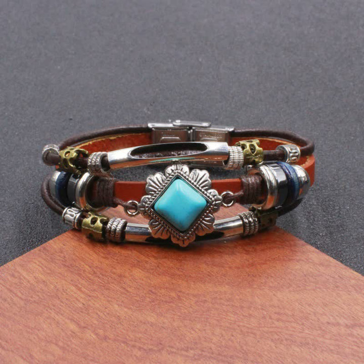 Handgefertigtes geflochtenes Boho-Lederarmband mit Türkisanhänger - Stil Nr. 12 - image 14