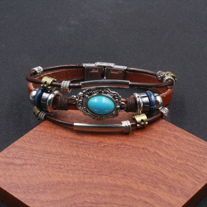Handgefertigtes geflochtenes Boho-Lederarmband mit Türkisanhänger - Stil Nr. 13 - image 15