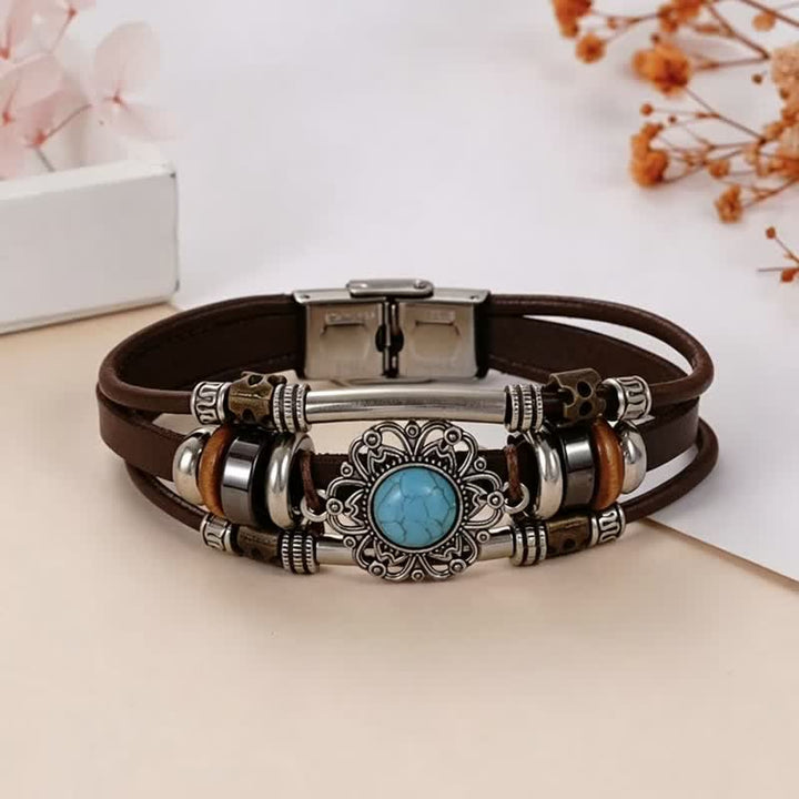 Handgefertigtes geflochtenes Boho-Lederarmband mit Türkisanhänger - Stil Nr. 3 - image 5