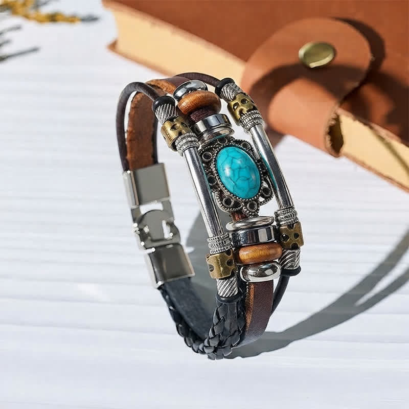 Handgefertigtes geflochtenes Boho-Lederarmband mit Türkisanhänger - Stil Nr. 1 - image 0