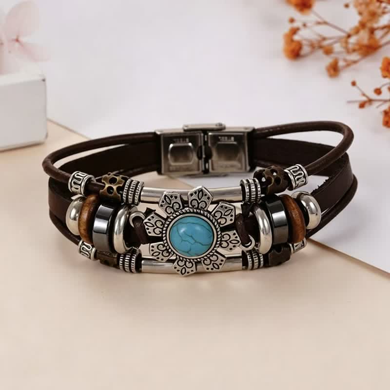 Handgefertigtes geflochtenes Boho-Lederarmband mit Türkisanhänger - Stil Nr. 4 - image 6