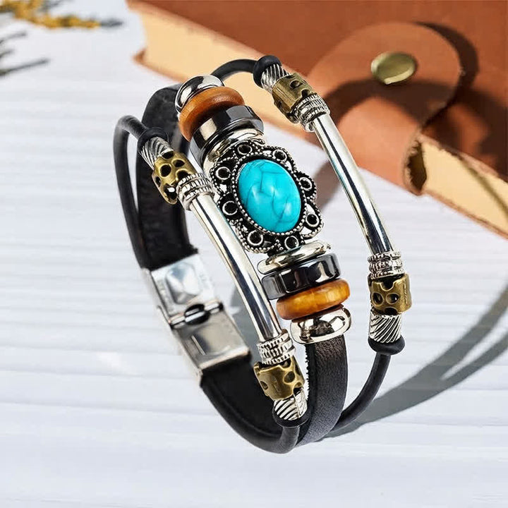Handgefertigtes geflochtenes Boho-Lederarmband mit Türkisanhänger - Stil Nr. 2 - image 3