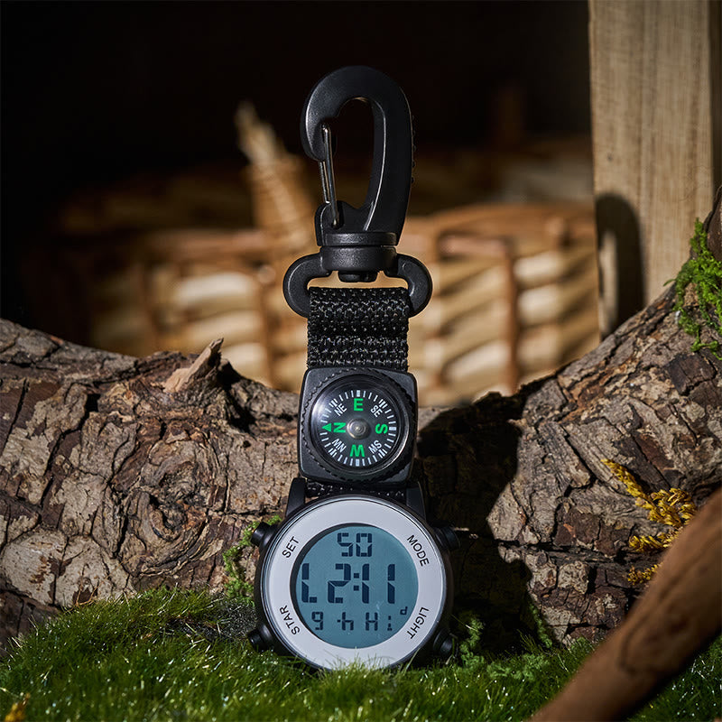 Tragbare digitale Taschenuhr mit Kompass und Schlüsselanhänger - Schwarz - image 0