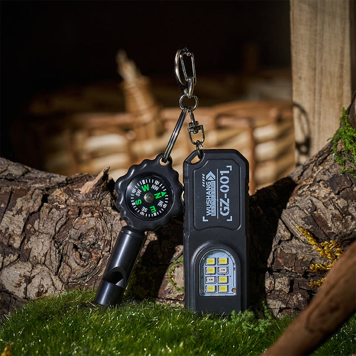 Mini-Taschenlampe mit Cob-Lampe, Überlebenspfeife und Kompass-Schlüsselanhänger - image 3