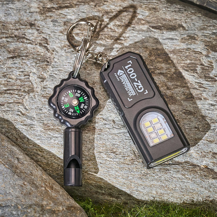 Mini-Taschenlampe mit Cob-Lampe, Überlebenspfeife und Kompass-Schlüsselanhänger - image 1