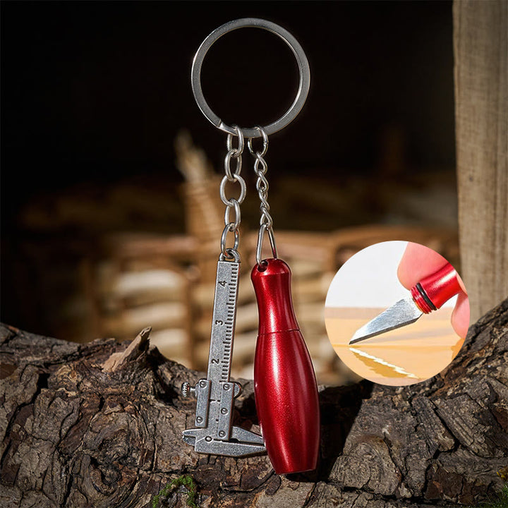 Mini-Messschieber-Messwerkzeug in Bowling-Messerform, Schlüsselanhänger - Rot - Silber - image 0