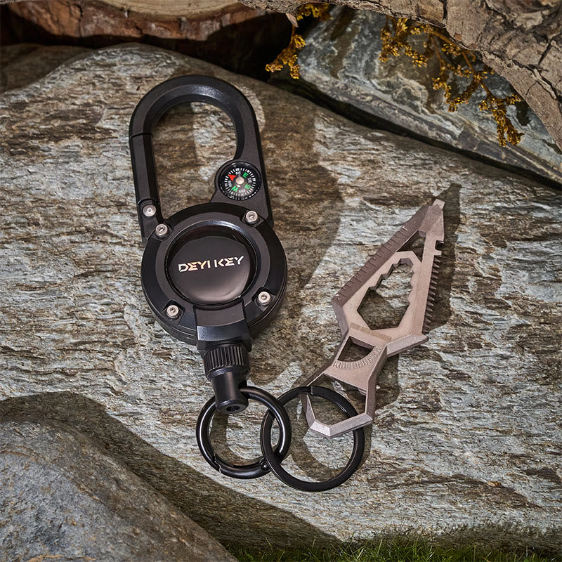 EDC-Werkzeug: Einziehbarer Schlüsselkarabiner mit Kompass - image 2