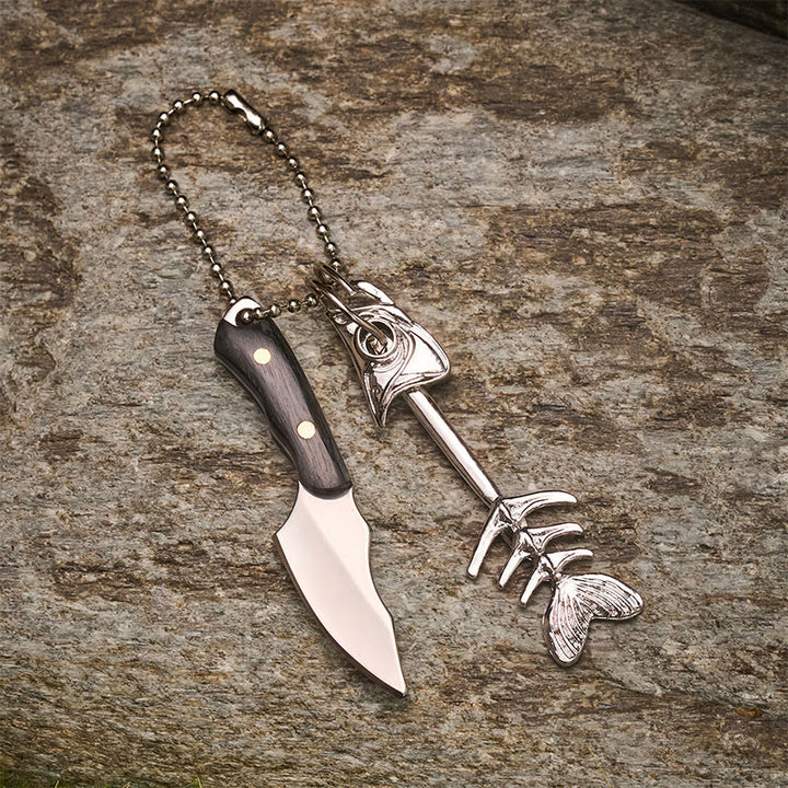 EDC-Schlüsselanhänger mit abnehmbarem Fischgrätenmotiv und Mini-Fischmesser - image 2