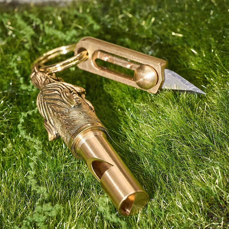 EDC-Einziehbares Universalmesser & Wolf-Notfallpfeife-Schlüsselanhänger - image 2