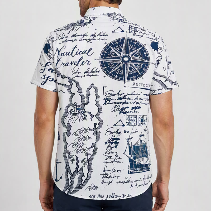 Herren-Kurzarmhemd mit nautischem Motiv und Hawaii-Print im Vintage-Stil - image 2