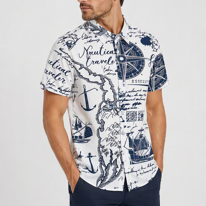 Herren-Kurzarmhemd mit nautischem Motiv und Hawaii-Print im Vintage-Stil - image 3