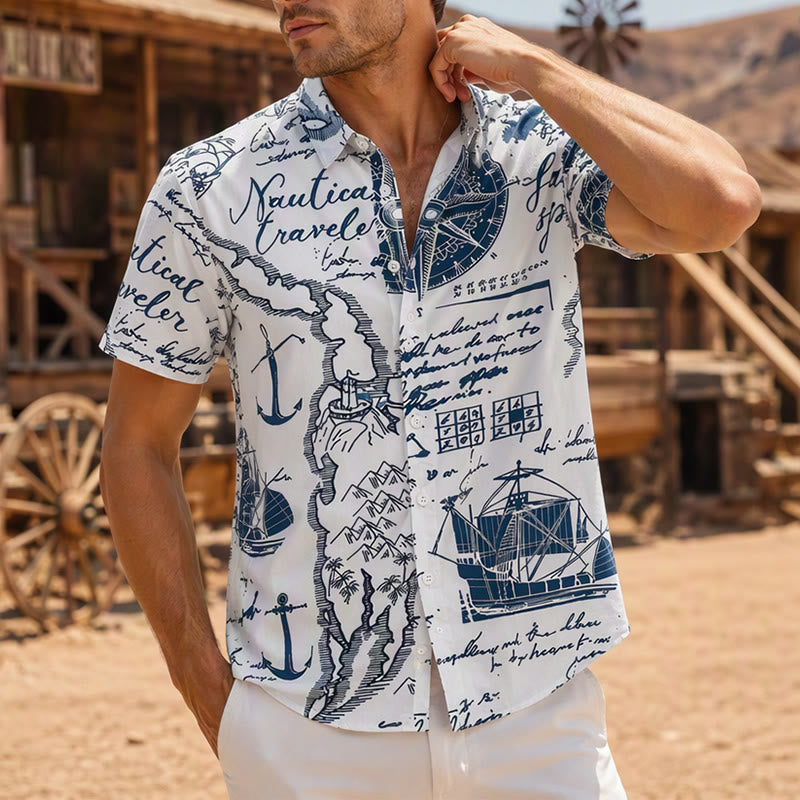 Herren-Kurzarmhemd mit nautischem Motiv und Hawaii-Print im Vintage-Stil - Stil Nr. 1 - 4XL - image 0