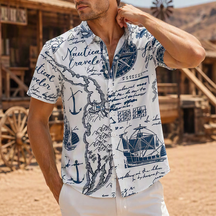 Herren-Kurzarmhemd mit nautischem Motiv und Hawaii-Print im Vintage-Stil - Stil Nr. 1 - 4XL - image 0