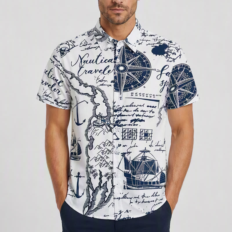 Herren-Kurzarmhemd mit nautischem Motiv und Hawaii-Print im Vintage-Stil - image 1