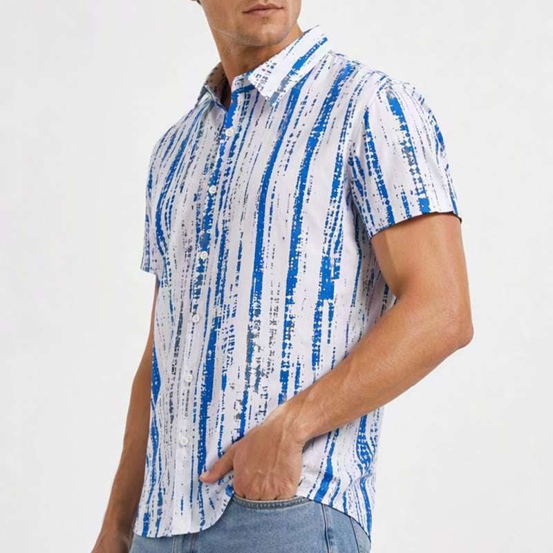 Herren-Sommerhemd mit Vintage-Tintenstreifenmuster, kurzen Ärmeln und Knöpfen - image 3