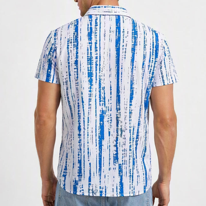 Herren-Sommerhemd mit Vintage-Tintenstreifenmuster, kurzen Ärmeln und Knöpfen - image 2
