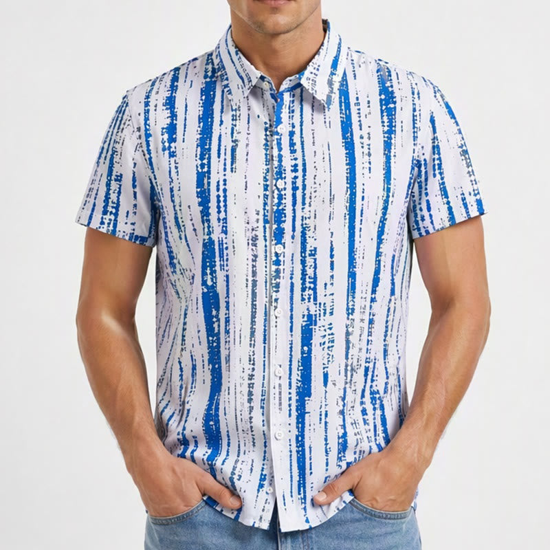 Herren-Sommerhemd mit Vintage-Tintenstreifenmuster, kurzen Ärmeln und Knöpfen - image 1