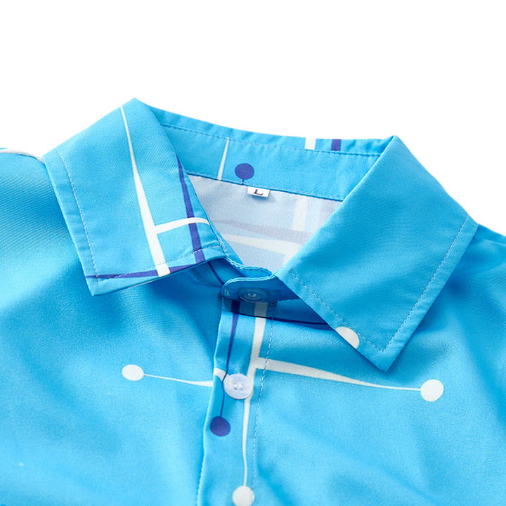 Herren Sommer Strandhemd mit Retro-Muster, geometrischem Linien-Punkt-Print - image 4
