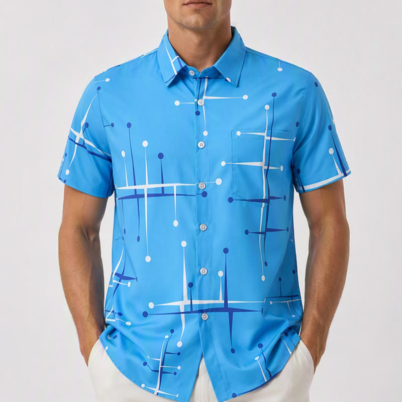 Herren Sommer Strandhemd mit Retro-Muster, geometrischem Linien-Punkt-Print - image 1