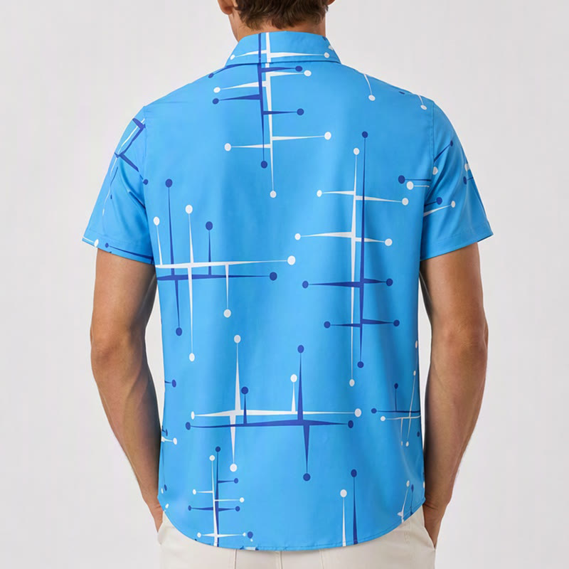 Herren Sommer Strandhemd mit Retro-Muster, geometrischem Linien-Punkt-Print - image 2