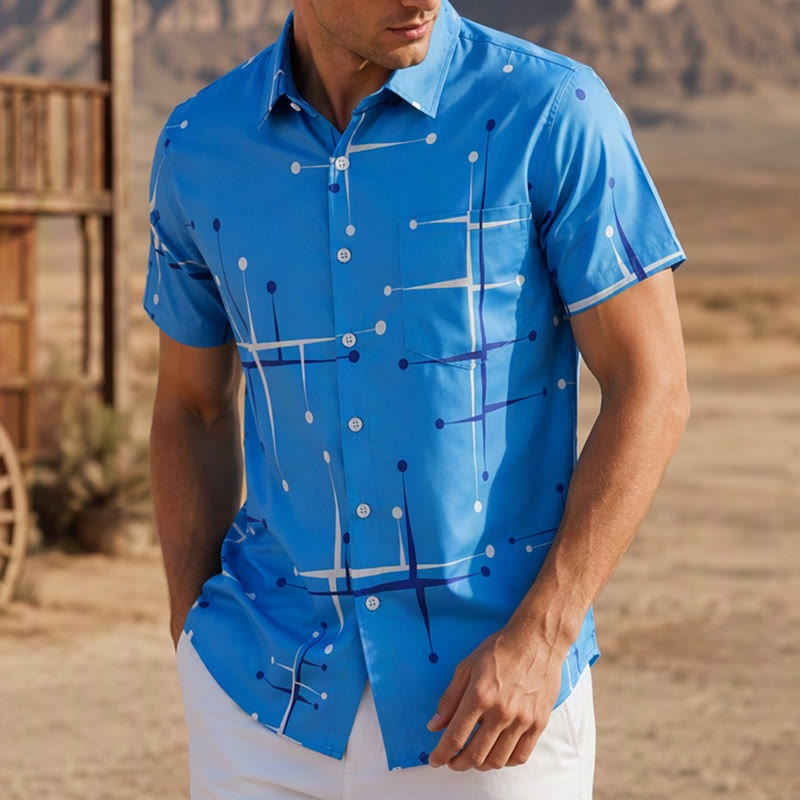 Herren Sommer Strandhemd mit Retro-Muster, geometrischem Linien-Punkt-Print - Stil Nr. 1 - 3XL - image 0