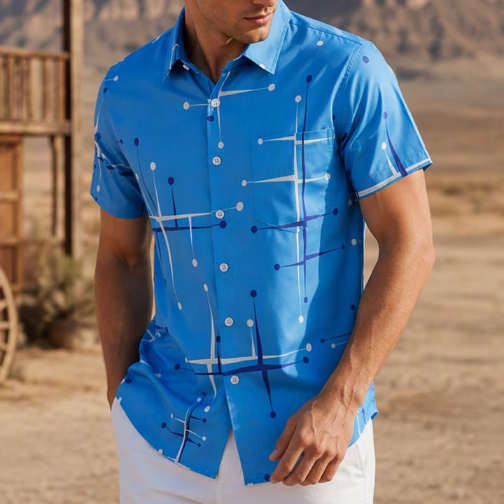 Herren Sommer Strandhemd mit Retro-Muster, geometrischem Linien-Punkt-Print - Stil Nr. 1 - 3XL - image 0
