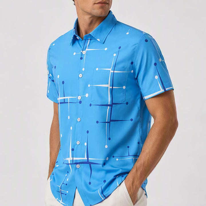 Herren Sommer Strandhemd mit Retro-Muster, geometrischem Linien-Punkt-Print - image 3