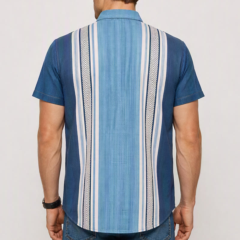 Herren-Freizeithemd im Vintage-Stil mit vertikalen Streifen und Knopfleiste für den Strand - image 2