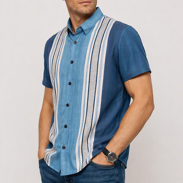Herren-Freizeithemd im Vintage-Stil mit vertikalen Streifen und Knopfleiste für den Strand - image 3