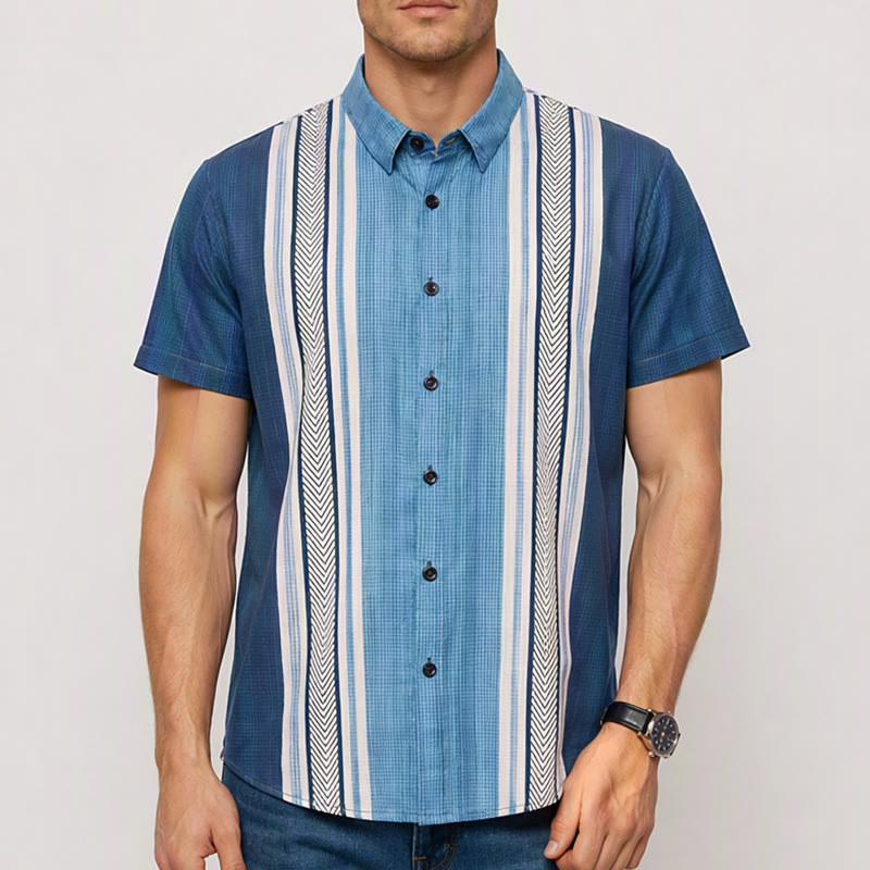 Herren-Freizeithemd im Vintage-Stil mit vertikalen Streifen und Knopfleiste für den Strand - image 1