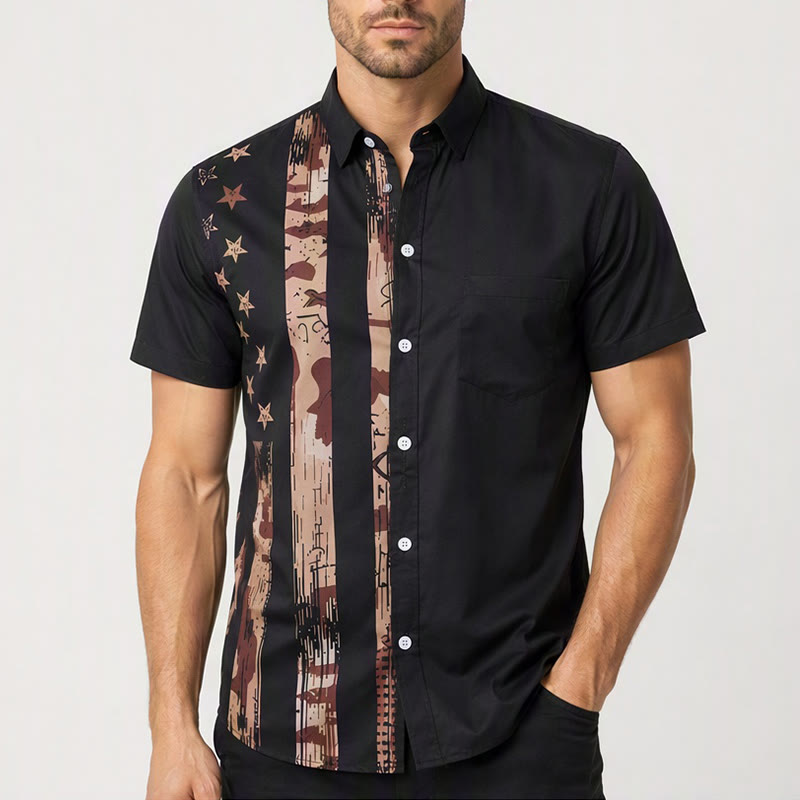 Herren-Kurzarmhemd mit Vintage-Print der amerikanischen Flagge im Camouflage-Stil - image 1