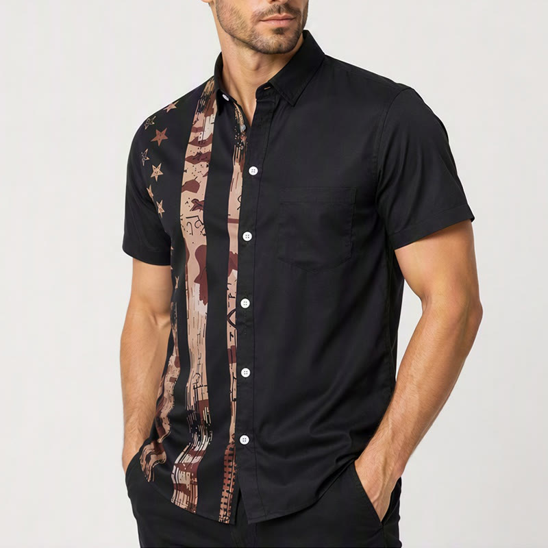 Herren-Kurzarmhemd mit Vintage-Print der amerikanischen Flagge im Camouflage-Stil - image 3