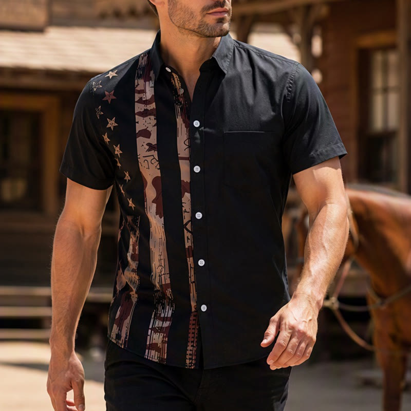 Herren-Kurzarmhemd mit Vintage-Print der amerikanischen Flagge im Camouflage-Stil - Stil Nr. 1 - 6XL - image 0