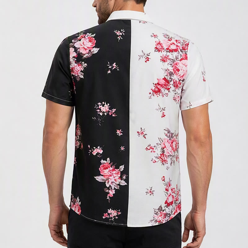 Herren-Freizeithemd mit kontrastierendem Rosenmuster in Schwarz und Weiß - image 2
