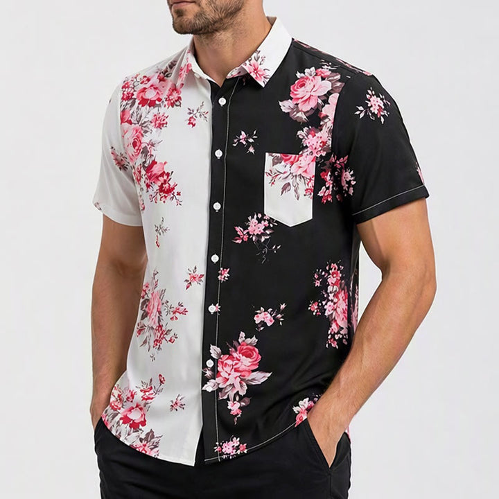 Herren-Freizeithemd mit kontrastierendem Rosenmuster in Schwarz und Weiß - image 3