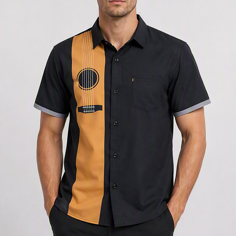 Herren-Streetwear-Freizeithemd mit kreativem Akustikgitarren-Print - image 1