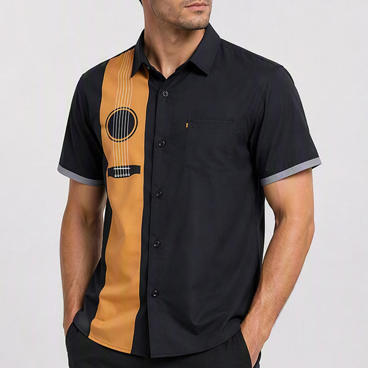 Herren-Streetwear-Freizeithemd mit kreativem Akustikgitarren-Print - image 3
