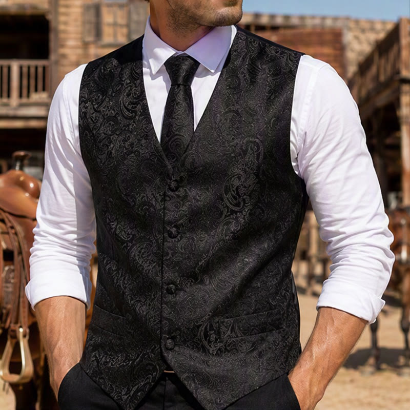 Herren-Weste mit Paisley-Jacquardmuster, 3-teiliges Anzugset - Schwarz - 2XL - image 4