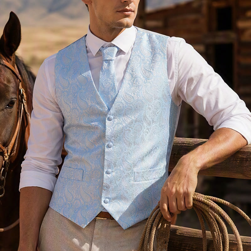 Herren-Weste mit Paisley-Jacquardmuster, 3-teiliges Anzugset - Hellblau - 2XL - image 0
