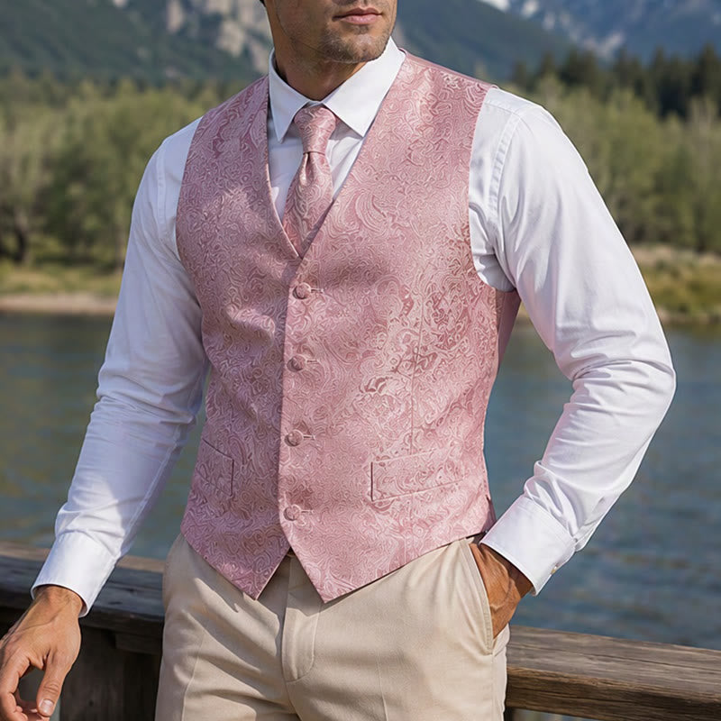 Herren-Weste mit Paisley-Jacquardmuster, 3-teiliges Anzugset - Rosa - 2XL - image 8