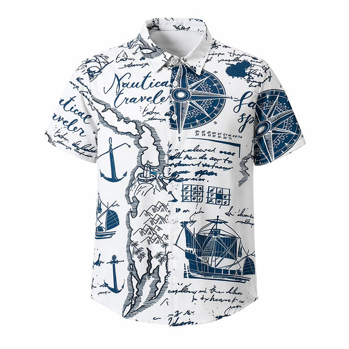 Herren-Kurzarmhemd mit nautischem Motiv und Hawaii-Print im Vintage-Stil - image 9