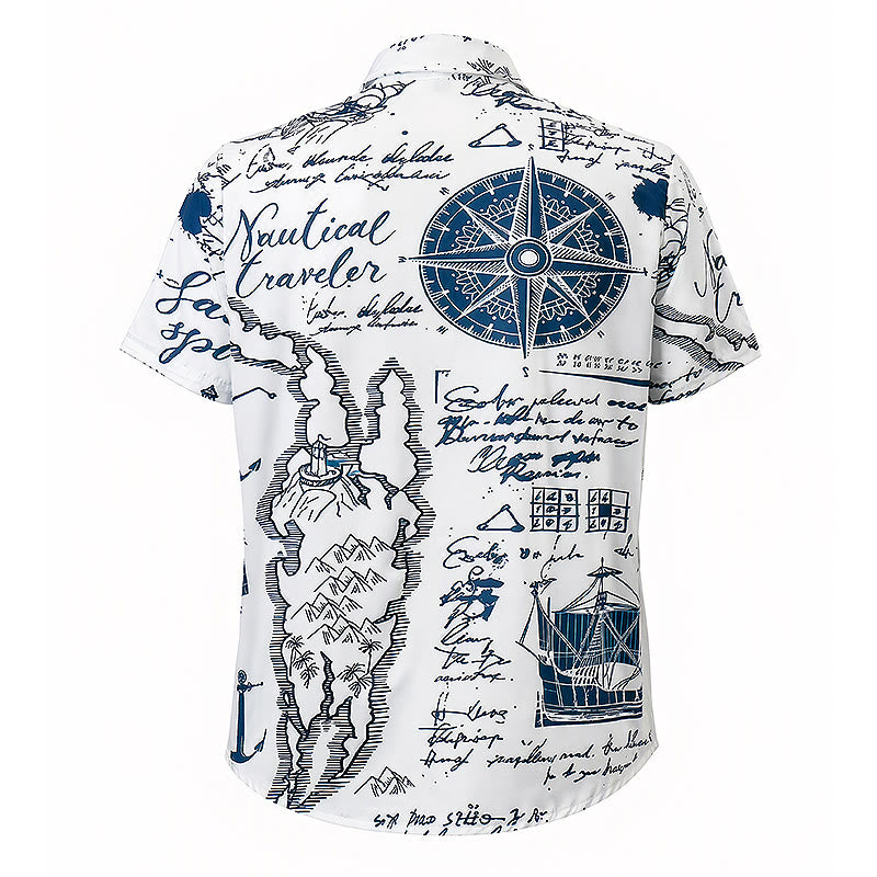 Herren-Kurzarmhemd mit nautischem Motiv und Hawaii-Print im Vintage-Stil - image 10