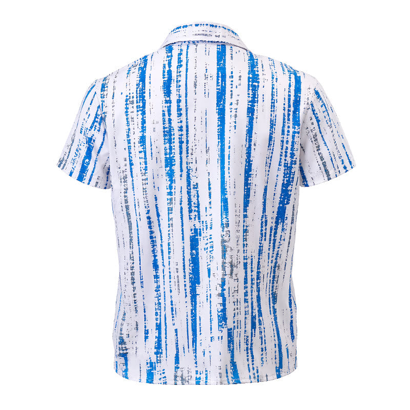 Herren-Sommerhemd mit Vintage-Tintenstreifenmuster, kurzen Ärmeln und Knöpfen - image 9