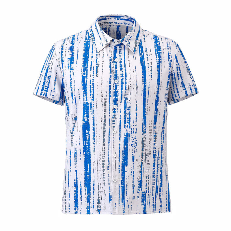 Herren-Sommerhemd mit Vintage-Tintenstreifenmuster, kurzen Ärmeln und Knöpfen - image 8