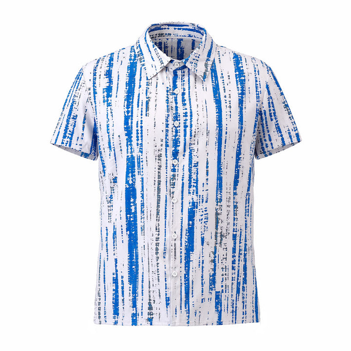 Herren-Sommerhemd mit Vintage-Tintenstreifenmuster, kurzen Ärmeln und Knöpfen - image 8